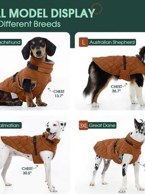 Kuoser Dog Coat Warm Fleece Lining Turtleneck Dog Jacket with Harness Built-in
